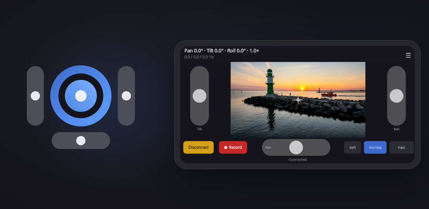 Panset for Osmo: das App-Symbol neben der Daumenansicht mit Livebild, Slidern und Gängen.